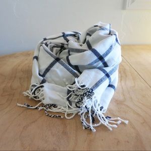 Gap White Scarf with Blue Plaid Stripes